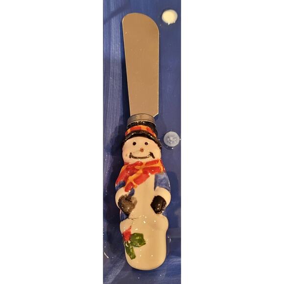 International Silver Co Ceramic Snack Snowman Platter w 2 Spreaders Christmas - Picture 4 of 8
